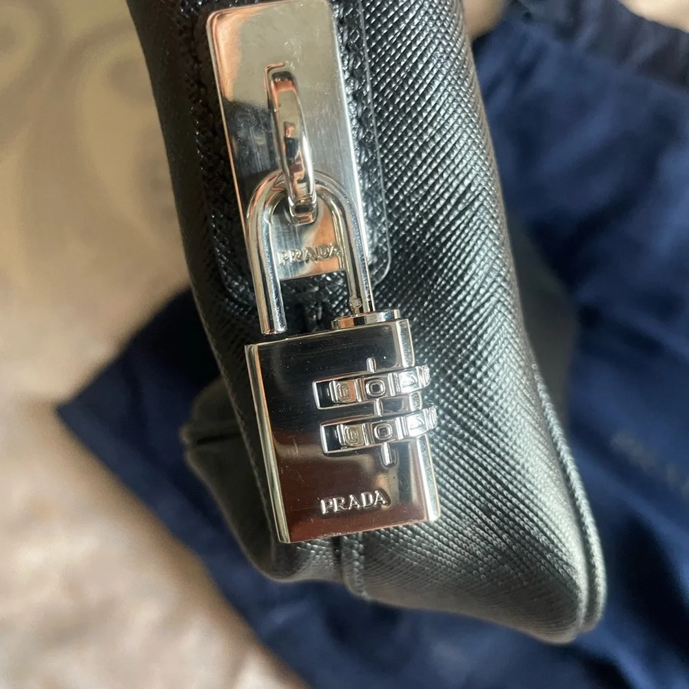 Prada Saffiano Travel Leather Duffle/Brief Bag With Lock